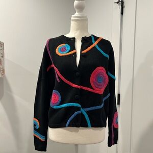 Colorful Swirl Black Cardigan